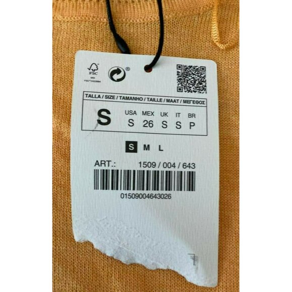 READ * Zara Knit Light Orange Pullover Asymmetrical Semi Sheer Sweater S NWT - Picture 5 of 5